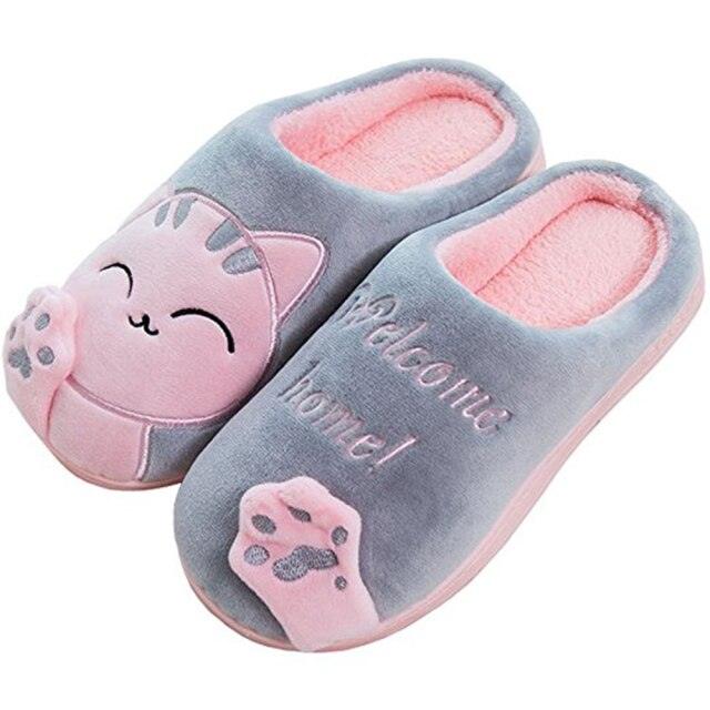 New Couples Cat Women Shoes Non-Slip Soft Warm Man House Slippers Indoor Bedroom Winter Home Slippers Memory Foam Fuzzy Slippers Cute Furry Fleece Slippers With Warm Plush Slip On House Shoes