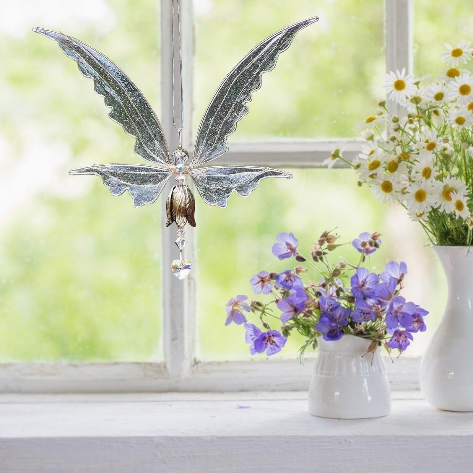 New Crystal Guardian Angel Wing Sun Catcher Angel Crystal Prism Pendant Sun Catcher Windows Outdoor Garden Hanging Decor Gifts Rainbow Collection With Crystal Wind Chimes For Home Garden Hanging Decoration