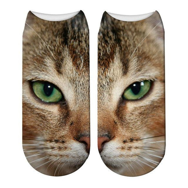 3D Printed Women Winter Christmas Socks Funny Creative Pet Cat Face Unisex Cotton Ankle Socks Children Gift Animal Lover Socks For Men And Women