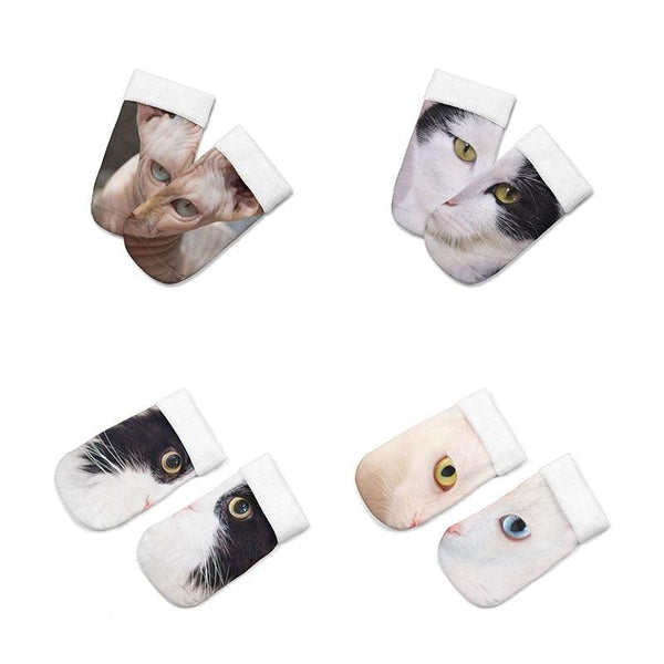 3D Printed Women Winter Christmas Socks Funny Creative Pet Cat Face Unisex Cotton Ankle Socks Children Gift Animal Lover Socks For Men And Women