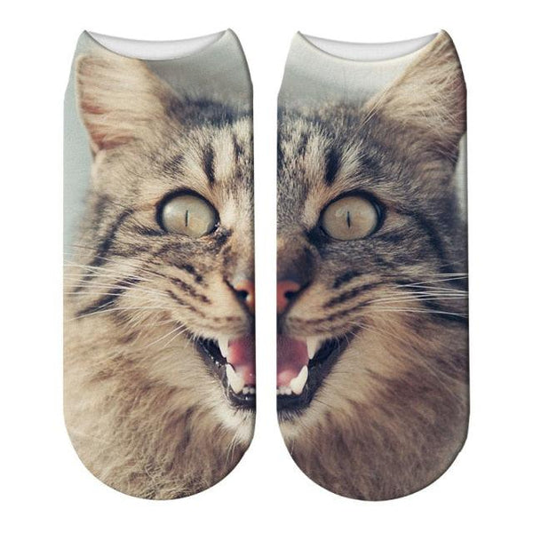 3D Printed Women Winter Christmas Socks Funny Creative Pet Cat Face Unisex Cotton Ankle Socks Children Gift Animal Lover Socks For Men And Women