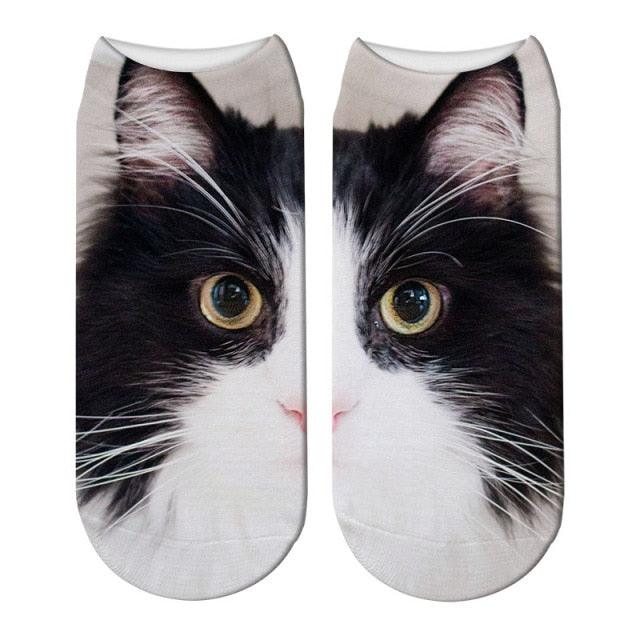 3D Printed Women Winter Christmas Socks Funny Creative Pet Cat Face Unisex Cotton Ankle Socks Children Gift Animal Lover Socks For Men And Women