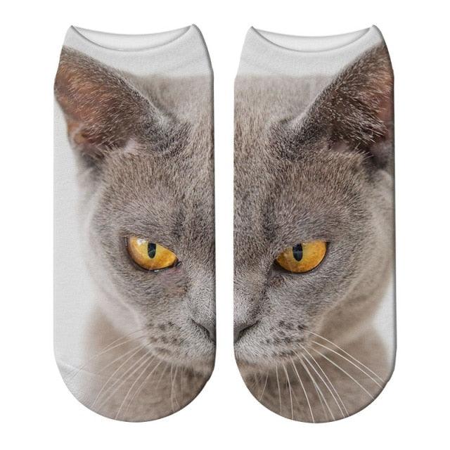3D Printed Women Winter Christmas Socks Funny Creative Pet Cat Face Unisex Cotton Ankle Socks Children Gift Animal Lover Socks For Men And Women