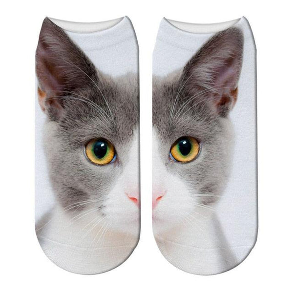 3D Printed Women Winter Christmas Socks Funny Creative Pet Cat Face Unisex Cotton Ankle Socks Children Gift Animal Lover Socks For Men And Women