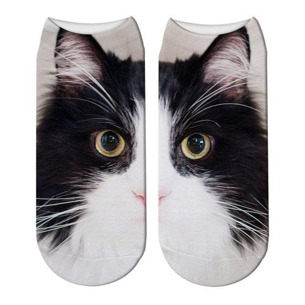 3D Printed Women Winter Christmas Socks Funny Creative Pet Cat Face Unisex Cotton Ankle Socks Children Gift Animal Lover Socks For Men And Women