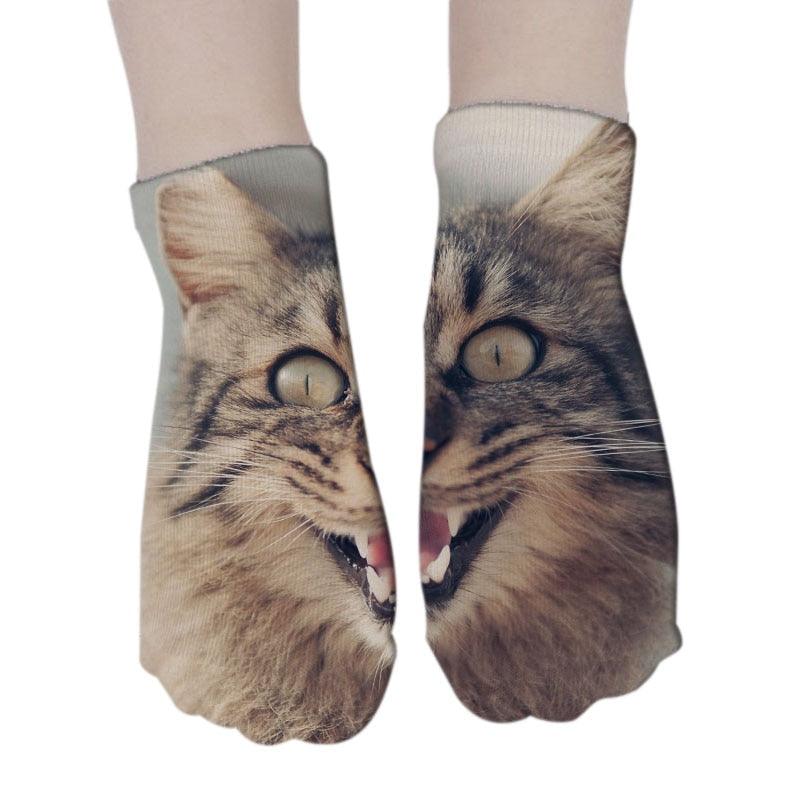 3D Printed Women Winter Christmas Socks Funny Creative Pet Cat Face Unisex Cotton Ankle Socks Children Gift Animal Lover Socks For Men And Women