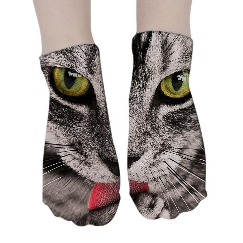 3D Printed Women Winter Christmas Socks Funny Creative Pet Cat Face Unisex Cotton Ankle Socks Children Gift Animal Lover Socks For Men And Women