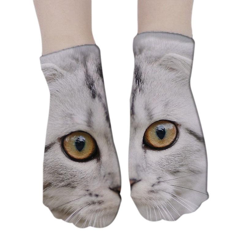 3D Printed Women Winter Christmas Socks Funny Creative Pet Cat Face Unisex Cotton Ankle Socks Children Gift Animal Lover Socks For Men And Women