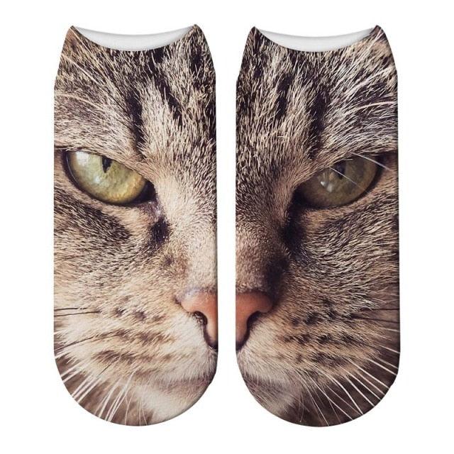 3D Printed Women Winter Christmas Socks Funny Creative Pet Cat Face Unisex Cotton Ankle Socks Children Gift Animal Lover Socks For Men And Women