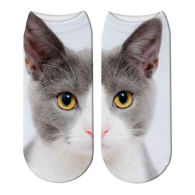 3D Printed Women Winter Christmas Socks Funny Creative Pet Cat Face Unisex Cotton Ankle Socks Children Gift Animal Lover Socks For Men And Women