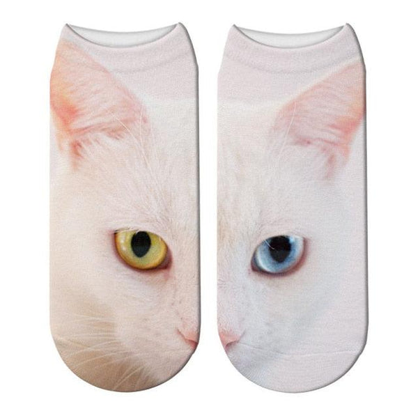 3D Printed Women Winter Christmas Socks Funny Creative Pet Cat Face Unisex Cotton Ankle Socks Children Gift Animal Lover Socks For Men And Women