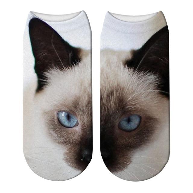 3D Printed Women Winter Christmas Socks Funny Creative Pet Cat Face Unisex Cotton Ankle Socks Children Gift Animal Lover Socks For Men And Women