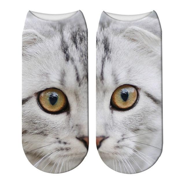 3D Printed Women Winter Christmas Socks Funny Creative Pet Cat Face Unisex Cotton Ankle Socks Children Gift Animal Lover Socks For Men And Women