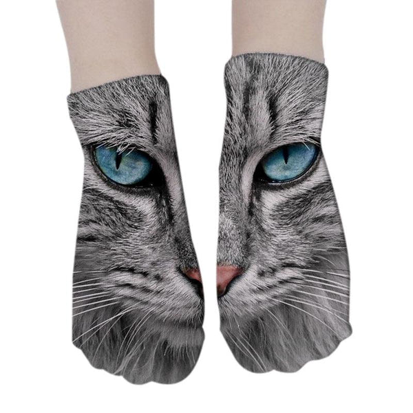 3D Printed Women Winter Christmas Socks Funny Creative Pet Cat Face Unisex Cotton Ankle Socks Children Gift Animal Lover Socks For Men And Women