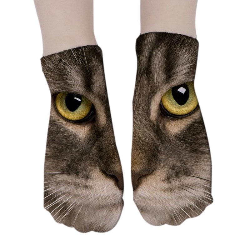 3D Printed Women Winter Christmas Socks Funny Creative Pet Cat Face Unisex Cotton Ankle Socks Children Gift Animal Lover Socks For Men And Women