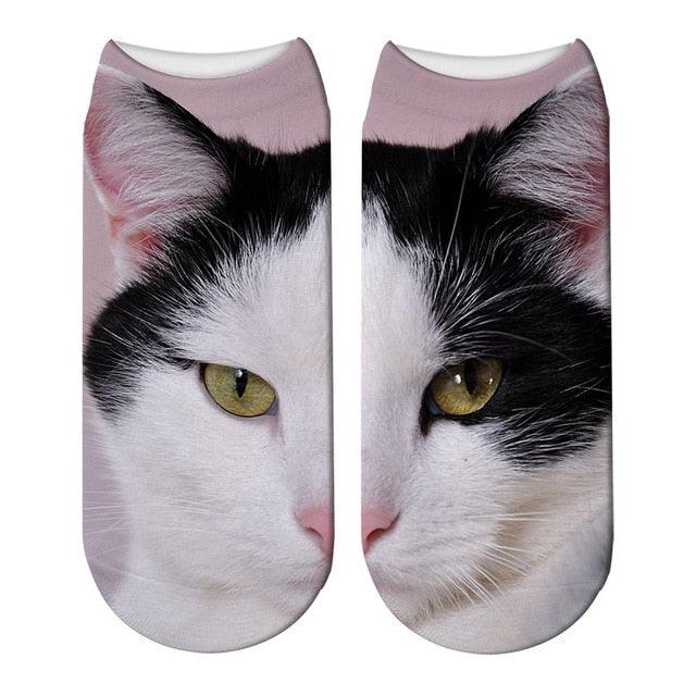 3D Printed Women Winter Christmas Socks Funny Creative Pet Cat Face Unisex Cotton Ankle Socks Children Gift Animal Lover Socks For Men And Women