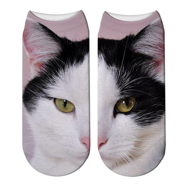3D Printed Women Winter Christmas Socks Funny Creative Pet Cat Face Unisex Cotton Ankle Socks Children Gift Animal Lover Socks For Men And Women