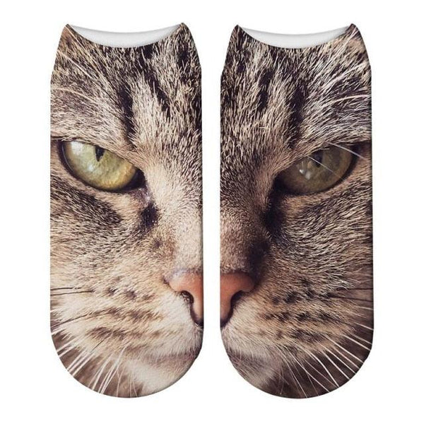 3D Printed Women Winter Christmas Socks Funny Creative Pet Cat Face Unisex Cotton Ankle Socks Children Gift Animal Lover Socks For Men And Women
