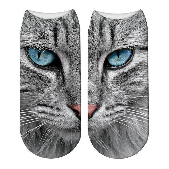 3D Printed Women Winter Christmas Socks Funny Creative Pet Cat Face Unisex Cotton Ankle Socks Children Gift Animal Lover Socks For Men And Women