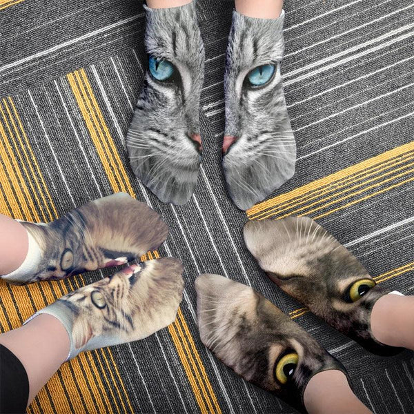 3D Printed Women Winter Christmas Socks Funny Creative Pet Cat Face Unisex Cotton Ankle Socks Children Gift Animal Lover Socks For Men And Women