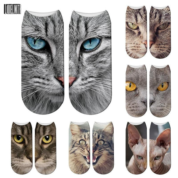 3D Printed Women Winter Christmas Socks Funny Creative Pet Cat Face Unisex Cotton Ankle Socks Children Gift Animal Lover Socks For Men And Women