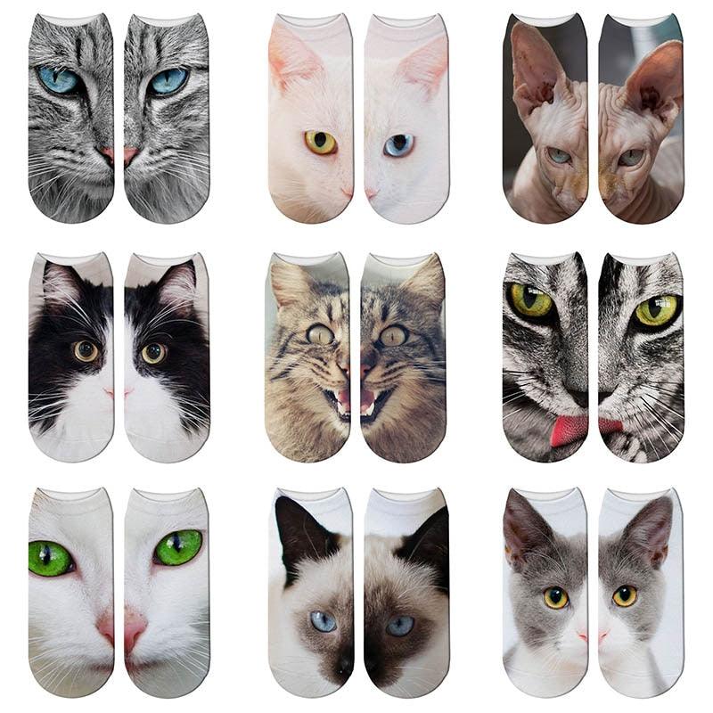 3D Printed Women Winter Christmas Socks Funny Creative Pet Cat Face Unisex Cotton Ankle Socks Children Gift Animal Lover Socks For Men And Women
