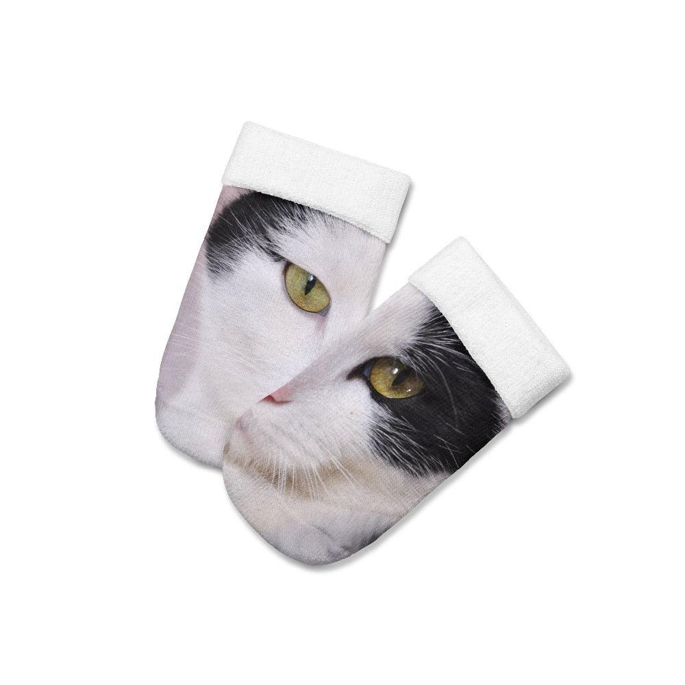 3D Printed Women Winter Christmas Socks Funny Creative Pet Cat Face Unisex Cotton Ankle Socks Children Gift Animal Lover Socks For Men And Women
