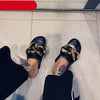 Gold Chain Women Slipper Closed Toe Slip On Mules Shoes Round Toe Low Heels Casual Slides Flat Sandals Slip On Slide Sandals Elegant Heels Slides Slippers