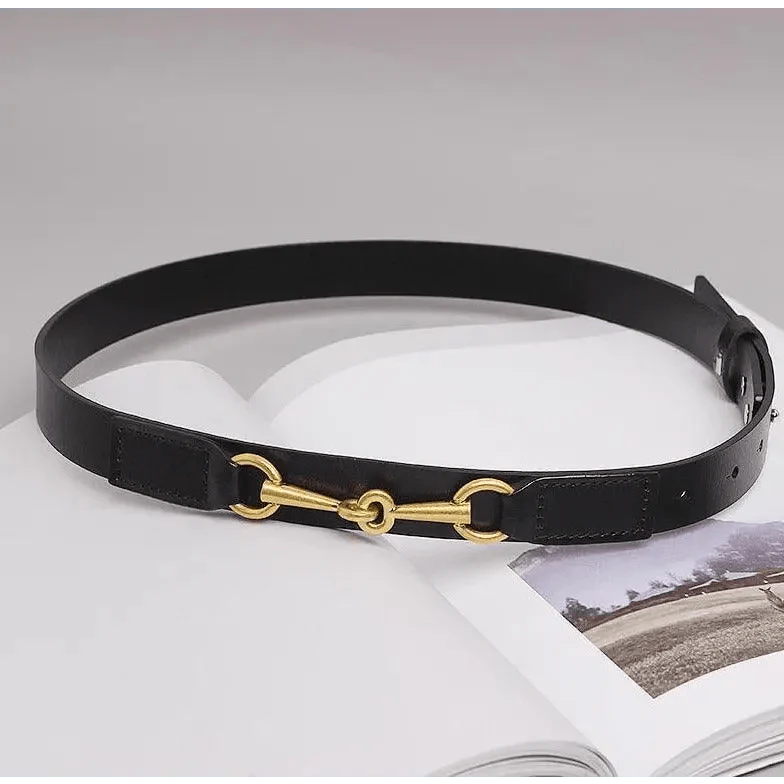 Simple Black Plain Leather Belt For Women Classic Thin Skinny Waistbands Casual Women Dress Belts