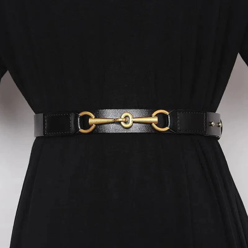 Simple Black Plain Leather Belt For Women Classic Thin Skinny Waistbands Casual Women Dress Belts