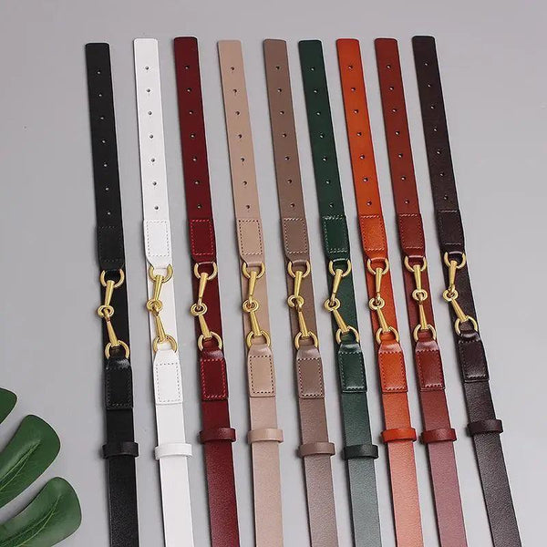 Simple Black Plain Leather Belt For Women Classic Thin Skinny Waistbands Casual Women Dress Belts