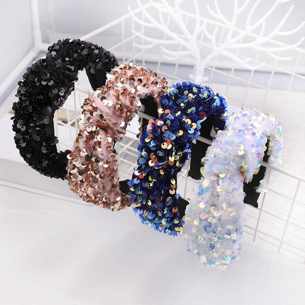 Sparkly Sequins Sponge Headbands Mermaid Knot Tie Head Bands for Women Daily Party Crown Turban Gorgeous Hair Accessories For Women