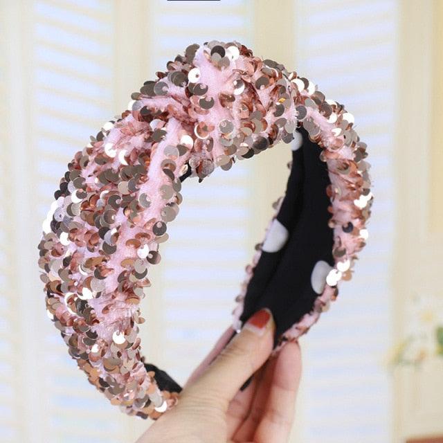 Sparkly Sequins Sponge Headbands Mermaid Knot Tie Head Bands for Women Daily Party Crown Turban Gorgeous Hair Accessories For Women
