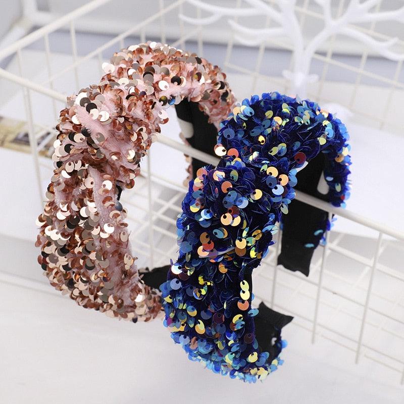 Sparkly Sequins Sponge Headbands Mermaid Knot Tie Head Bands for Women Daily Party Crown Turban Gorgeous Hair Accessories For Women