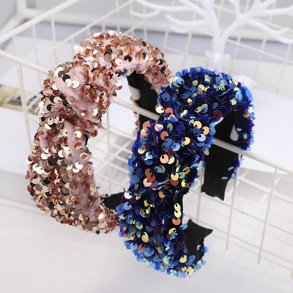 Sparkly Sequins Sponge Headbands Mermaid Knot Tie Head Bands for Women Daily Party Crown Turban Gorgeous Hair Accessories For Women