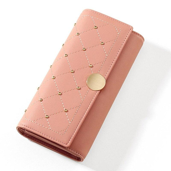 NEW Designer Rivet Button Trifold Long Wallet Women Big Capacity Female Wallets Thread Female Ladies Purse Phone Pocket Clutches