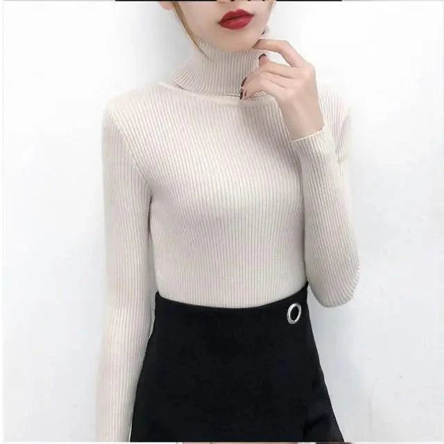 New Elegance Autumn/Winter Knitted Jumper Tops Turtleneck Pullovers Casual Sweaters Women Shirt Long Sleeve Tight Sweater Girls