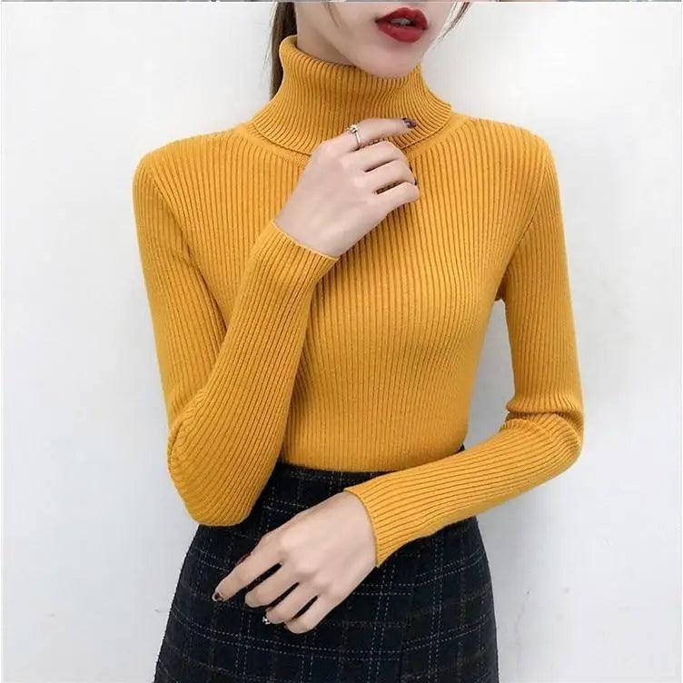New Elegance Autumn/Winter Knitted Jumper Tops Turtleneck Pullovers Casual Sweaters Women Shirt Long Sleeve Tight Sweater Girls