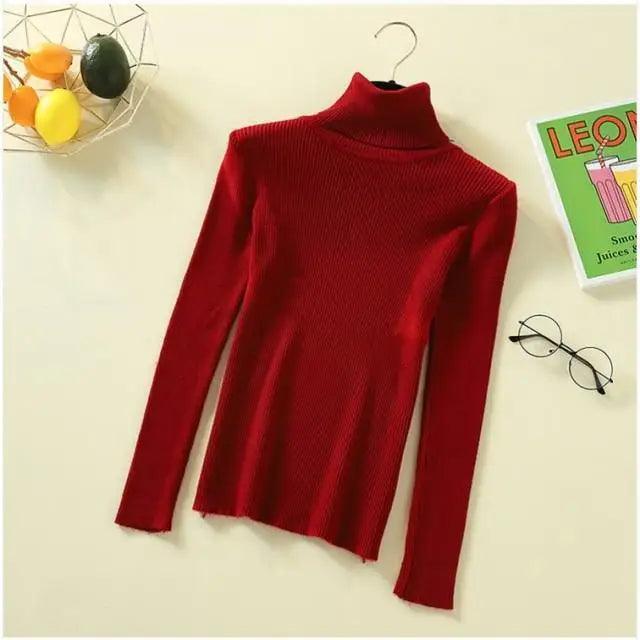 New Elegance Autumn/Winter Knitted Jumper Tops Turtleneck Pullovers Casual Sweaters Women Shirt Long Sleeve Tight Sweater Girls