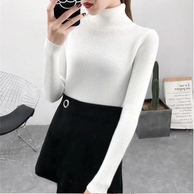New Elegance Autumn/Winter Knitted Jumper Tops Turtleneck Pullovers Casual Sweaters Women Shirt Long Sleeve Tight Sweater Girls