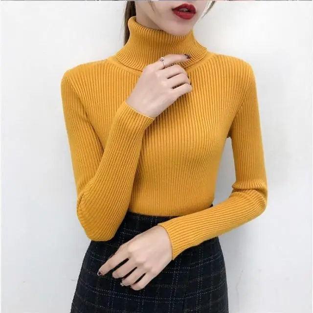 New Elegance Autumn/Winter Knitted Jumper Tops Turtleneck Pullovers Casual Sweaters Women Shirt Long Sleeve Tight Sweater Girls