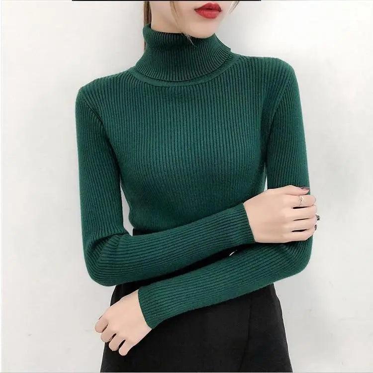 New Elegance Autumn/Winter Knitted Jumper Tops Turtleneck Pullovers Casual Sweaters Women Shirt Long Sleeve Tight Sweater Girls
