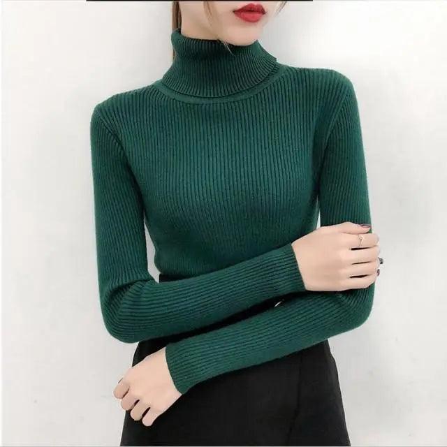 New Elegance Autumn/Winter Knitted Jumper Tops Turtleneck Pullovers Casual Sweaters Women Shirt Long Sleeve Tight Sweater Girls