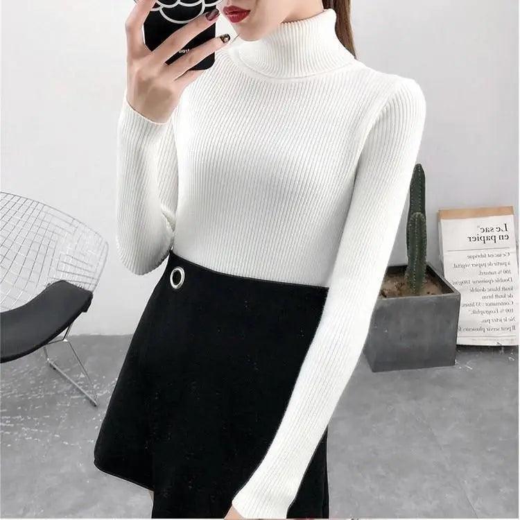 New Elegance Autumn/Winter Knitted Jumper Tops Turtleneck Pullovers Casual Sweaters Women Shirt Long Sleeve Tight Sweater Girls