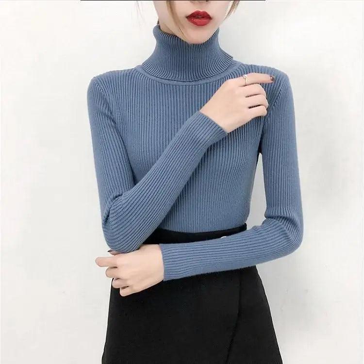 New Elegance Autumn/Winter Knitted Jumper Tops Turtleneck Pullovers Casual Sweaters Women Shirt Long Sleeve Tight Sweater Girls