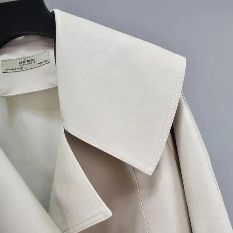 New Elegance Autumn Women's Pu Leather Jackets Short Coat Turndown Collar Belt Lace-up Motorcycle Black Punk Red Overcoat Female Outwear