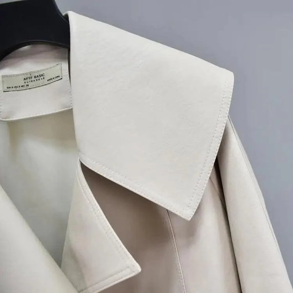 New Elegance Autumn Women's Pu Leather Jackets Short Coat Turndown Collar Belt Lace-up Motorcycle Black Punk Red Overcoat Female Outwear