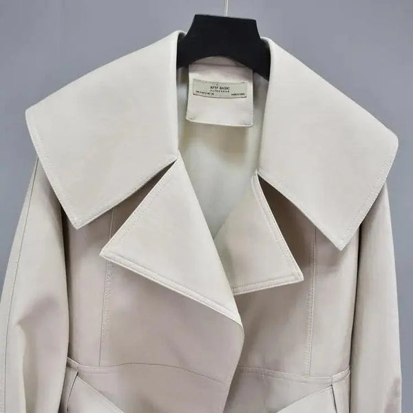 New Elegance Autumn Women's Pu Leather Jackets Short Coat Turndown Collar Belt Lace-up Motorcycle Black Punk Red Overcoat Female Outwear