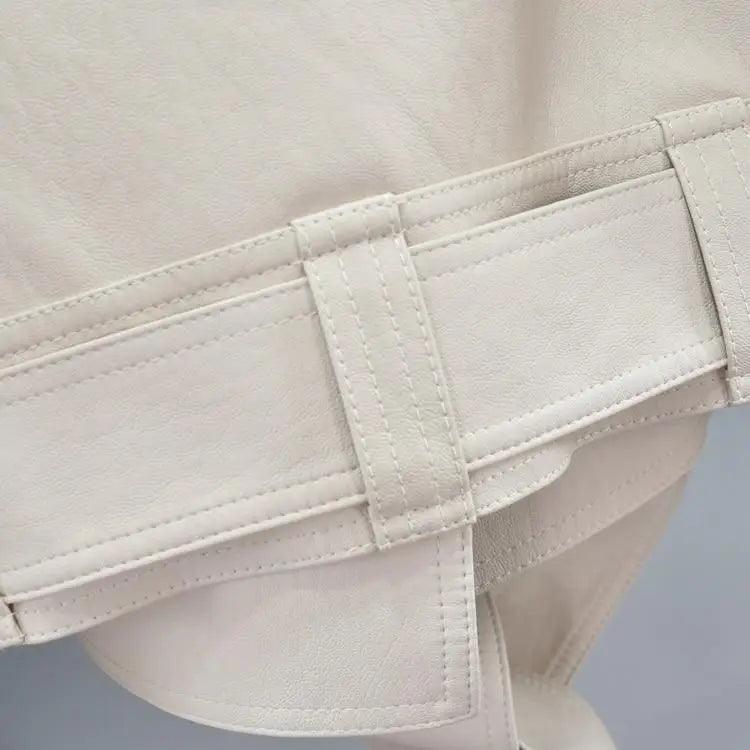 New Elegance Autumn Women's Pu Leather Jackets Short Coat Turndown Collar Belt Lace-up Motorcycle Black Punk Red Overcoat Female Outwear