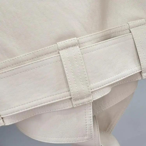 New Elegance Autumn Women's Pu Leather Jackets Short Coat Turndown Collar Belt Lace-up Motorcycle Black Punk Red Overcoat Female Outwear